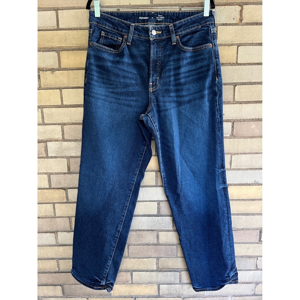 Old Navy OG Loose High Rise Jeans Stretch Dark Wash Denim Size 12